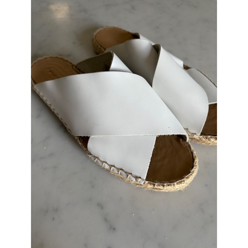 Pure Navy Saks NEW Spain Espadrille Cross Strap Gen Leather White Slides Sz 38